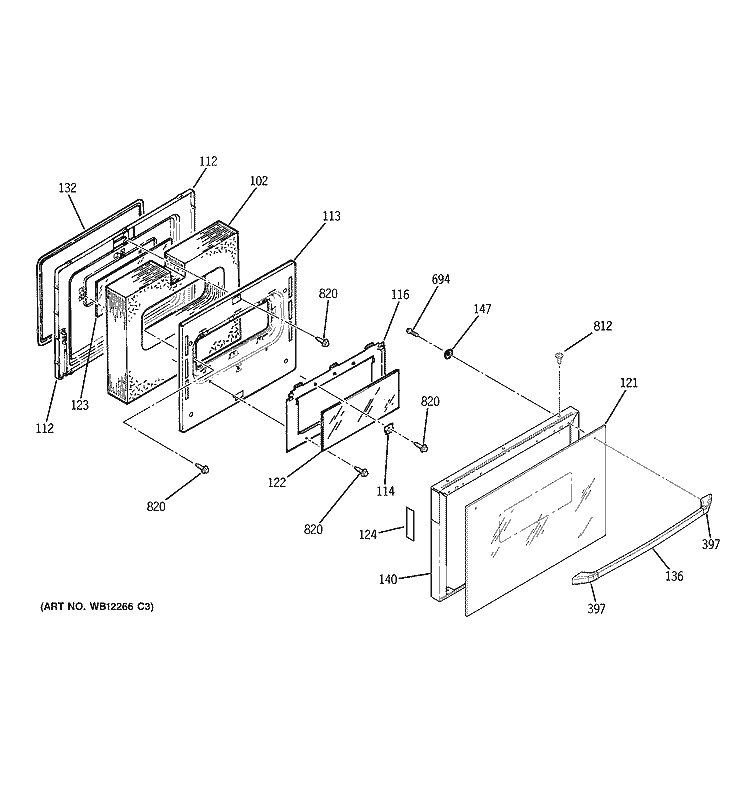 DOOR Diagram and Parts List for JDP36BD2CT  General Electric Range