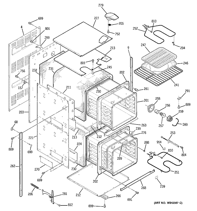 BODY PARTS Diagram and Parts List for JRP24BD2BB  General Electric Wall Oven
