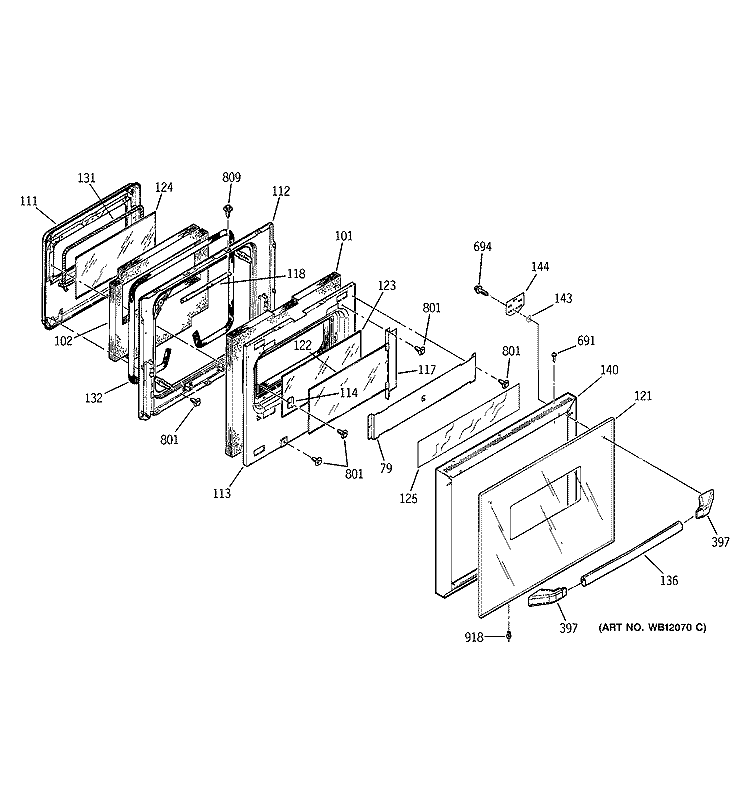 UPPER DOOR Diagram and Parts List for JRP24BD2BB  General Electric Wall Oven