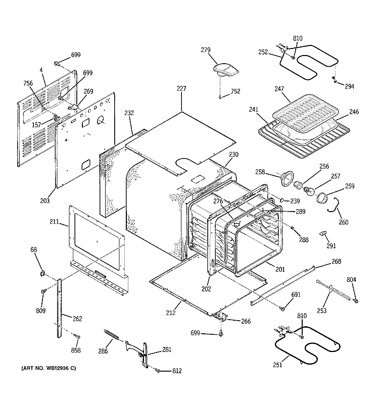 BODY PARTS Diagram and Parts List for JRS04BW6BB  General Electric Wall Oven