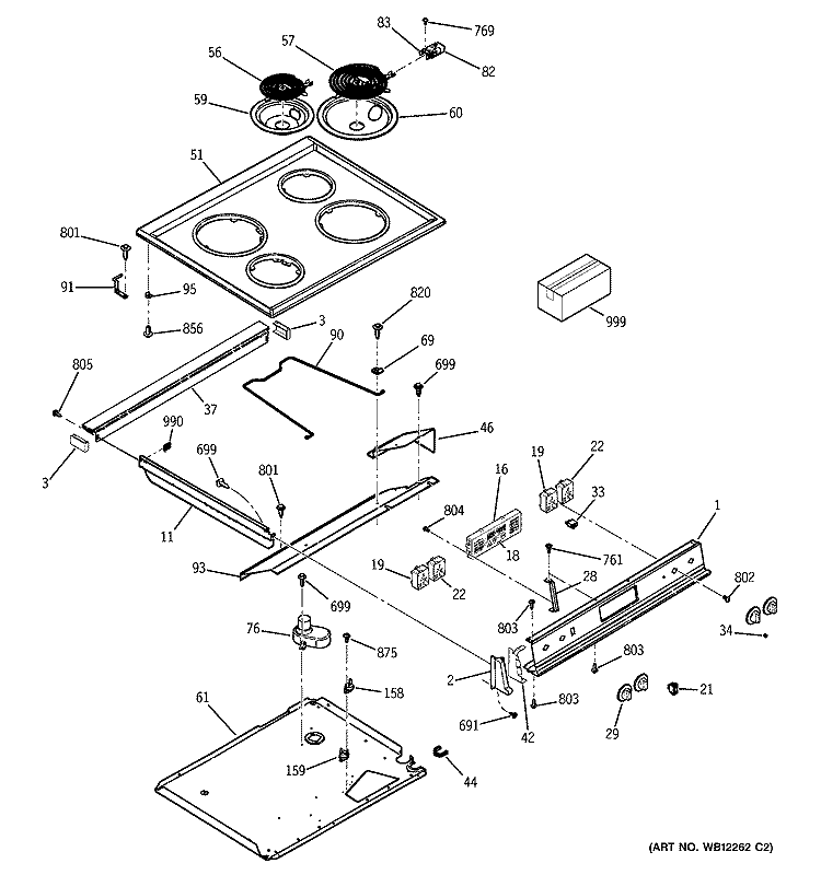 CONTROL PANEL & COOKTOP Diagram and Parts List for JSP34WD3WW  General Electric Range