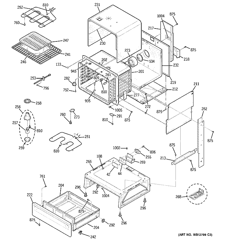 BODY PARTS Diagram and Parts List for JSP47BF3BB  General Electric Range