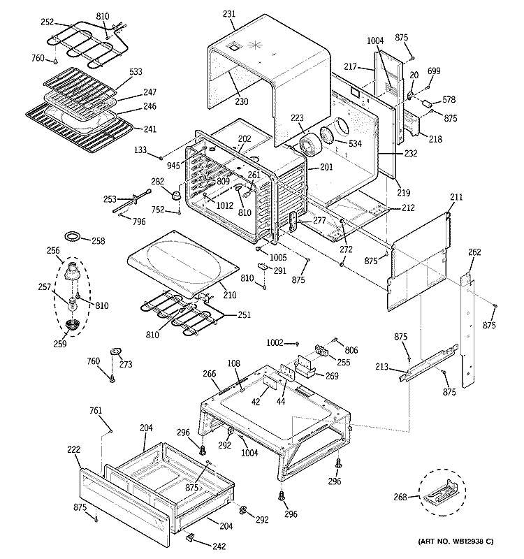 BODY PARTS Diagram and Parts List for JSP57CF3CC  General Electric Range