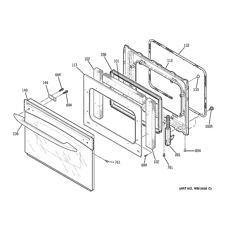 DOOR Diagram and Parts List for JSP57CF3CC  General Electric Range