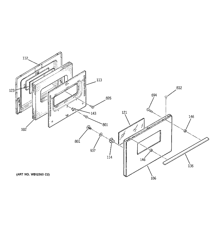 DOOR Diagram and Parts List for JSS16PD2WH  General Electric Range