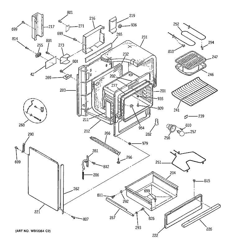 BODY PARTS Diagram and Parts List for JSS26BD2BB  General Electric Range