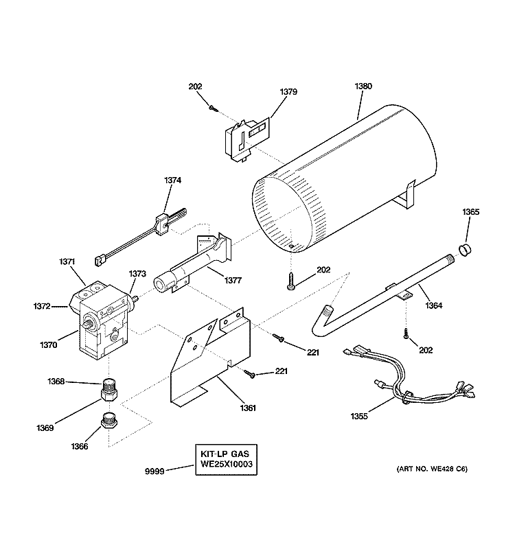 BURNER Diagram and Parts List for DCD330GB5KC  General Electric Dryer