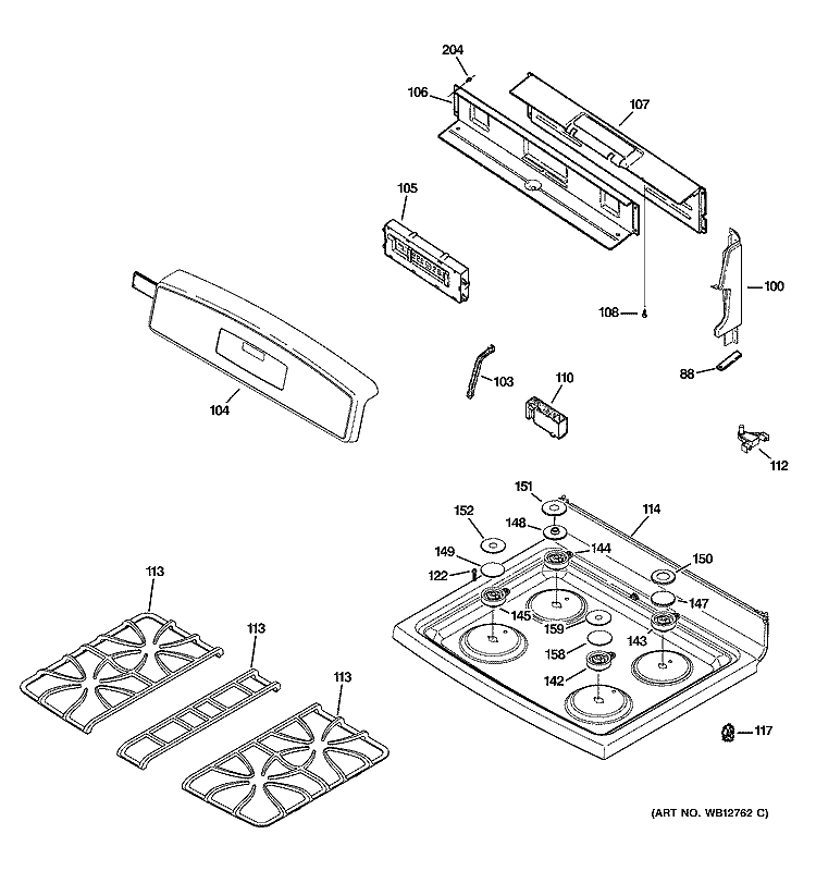 CONTROL PANEL & COOKTOP Diagram and Parts List for JGB905SEF2SS  General Electric Range