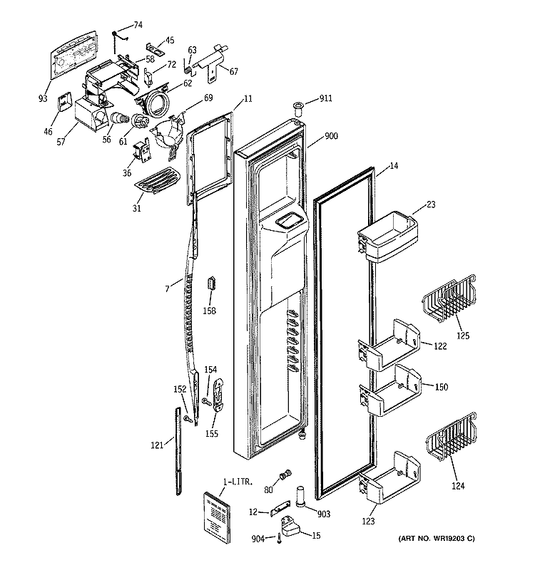 FREEZER DOOR Diagram and Parts List for PSG25NGMHCBB  General Electric Refrigerator