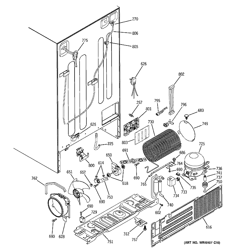 SEALED SYSTEM & MOTHER BOARD Diagram and Parts List for PSG25NGMHCBB  General Electric Refrigerator