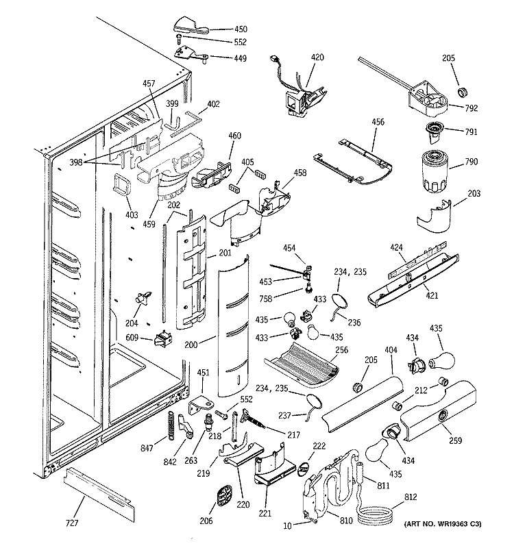 FRESH FOOD SECTION Diagram and Parts List for PSG25NGMHCBB  General Electric Refrigerator