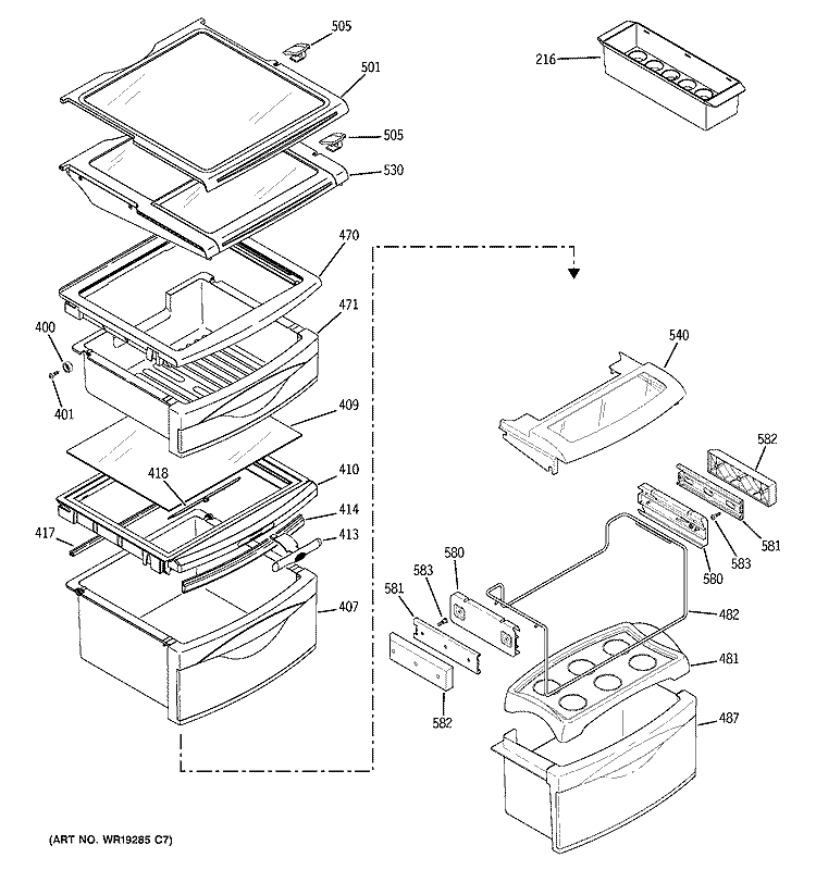 FRESH FOOD SHELVES Diagram and Parts List for PSG25NGMHCBB  General Electric Refrigerator