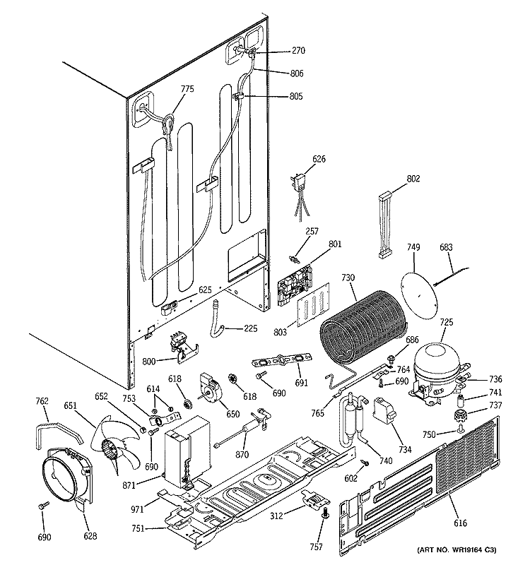 SEALED SYSTEM & MOTHER BOARD Diagram and Parts List for PSH23SGPABS  General Electric Refrigerator