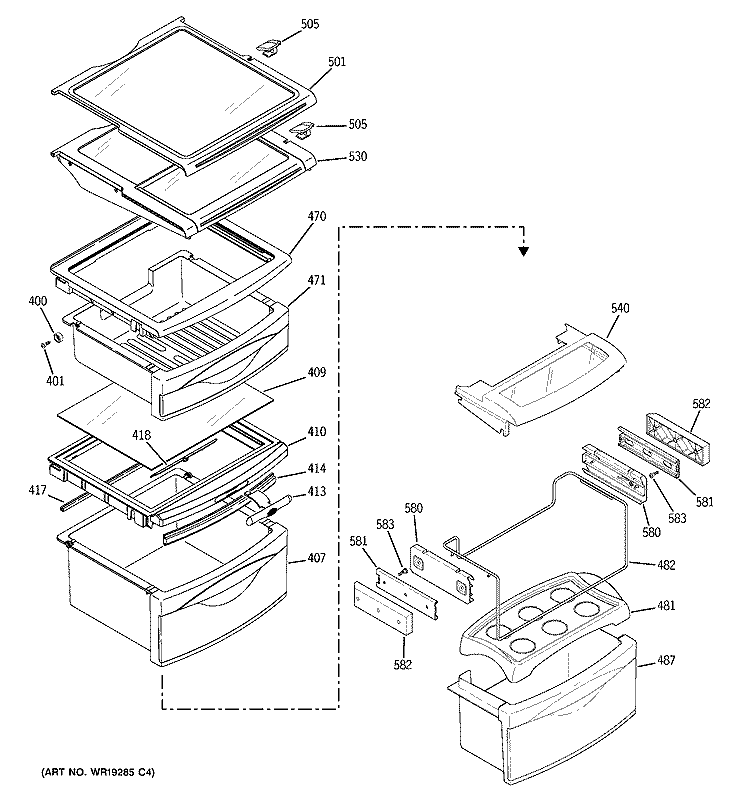 FRESH FOOD SHELVES Diagram and Parts List for PSH23SGPABS  General Electric Refrigerator