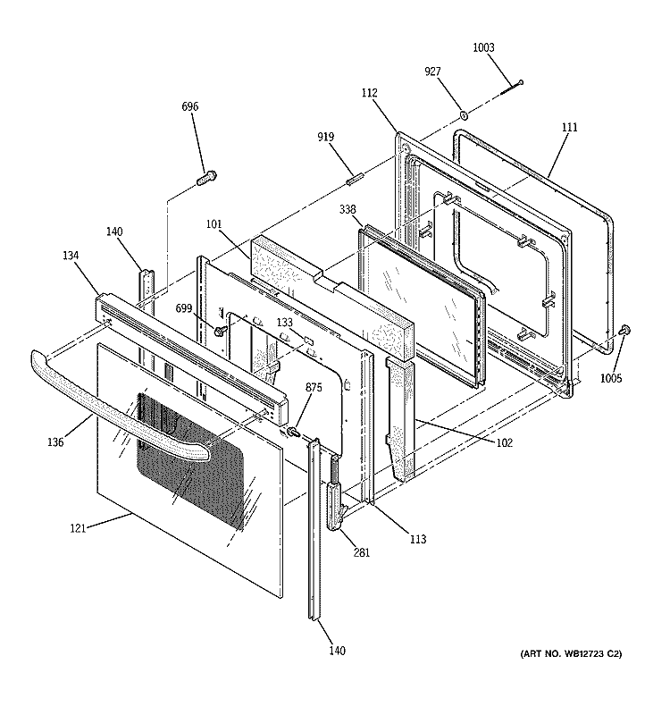 DOOR Diagram and Parts List for JBP78SH1SS  General Electric Range