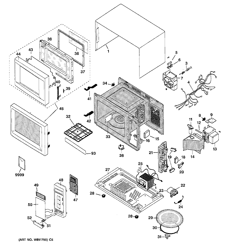 MICROWAVE Diagram and Parts List for JES831WB002  General Electric Microwave
