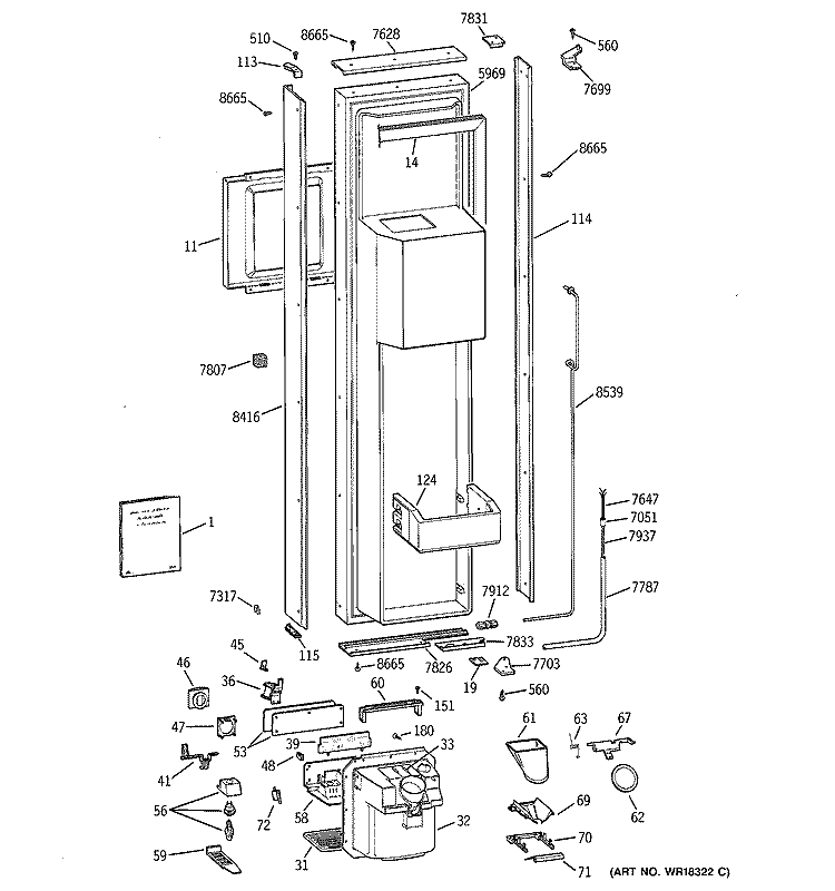 FREEZER DOOR Diagram and Parts List for ZISB42DXA  General Electric Refrigerator