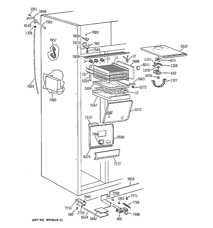 FREEZER SECTION Diagram and Parts List for ZISB42DXA  General Electric Refrigerator