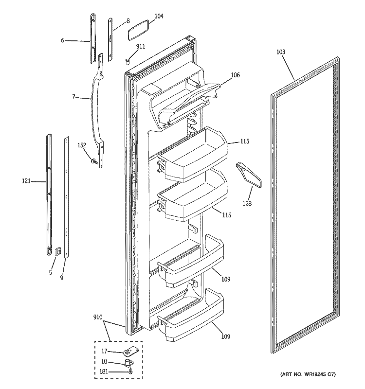 FRESH FOOD DOOR Diagram and Parts List for ESH22XGPABB  General Electric Refrigerator