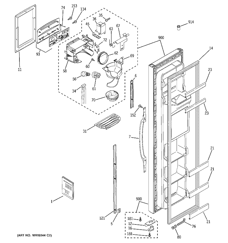 FREEZER DOOR Diagram and Parts List for ESH25XGPABB  General Electric Refrigerator