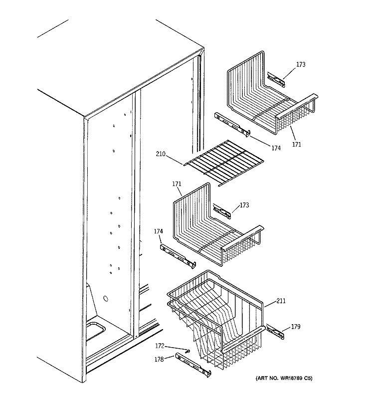 FREEZER SHELVES Diagram and Parts List for ESH25XGPABB  General Electric Refrigerator