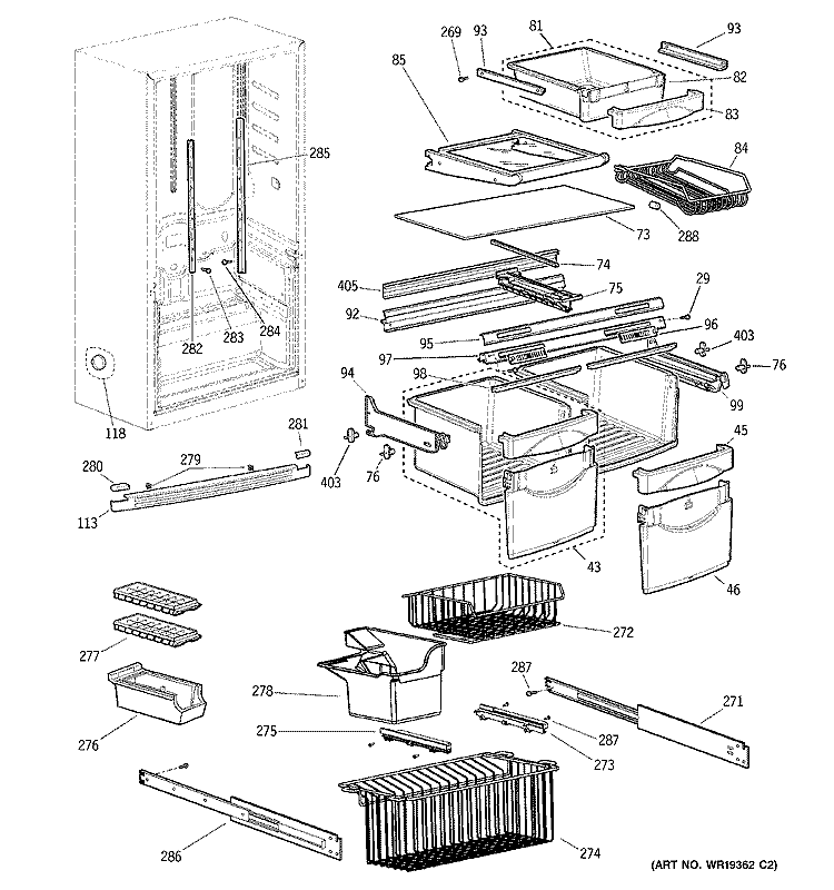 SHELVES Diagram and Parts List for GDS18SBPARSS  General Electric Refrigerator