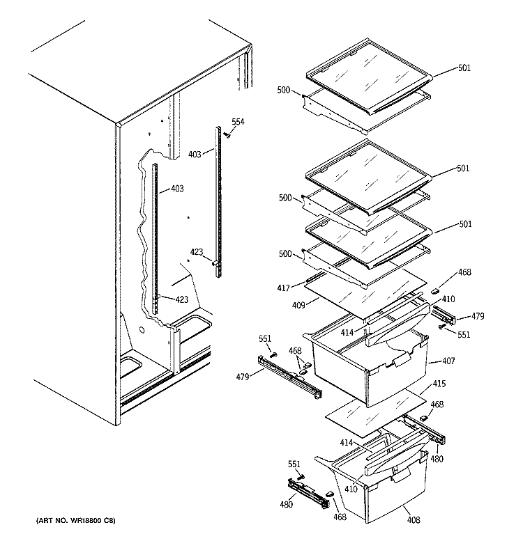 FRESH FOOD SHELVES Diagram and Parts List for GSS22JEPACC  General Electric Refrigerator