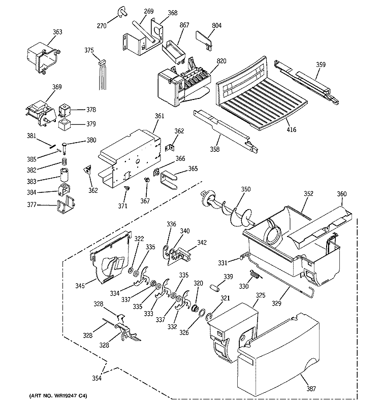 ICE MAKER & DISPENSER Diagram and Parts List for GSS22WGPACC  General Electric Refrigerator