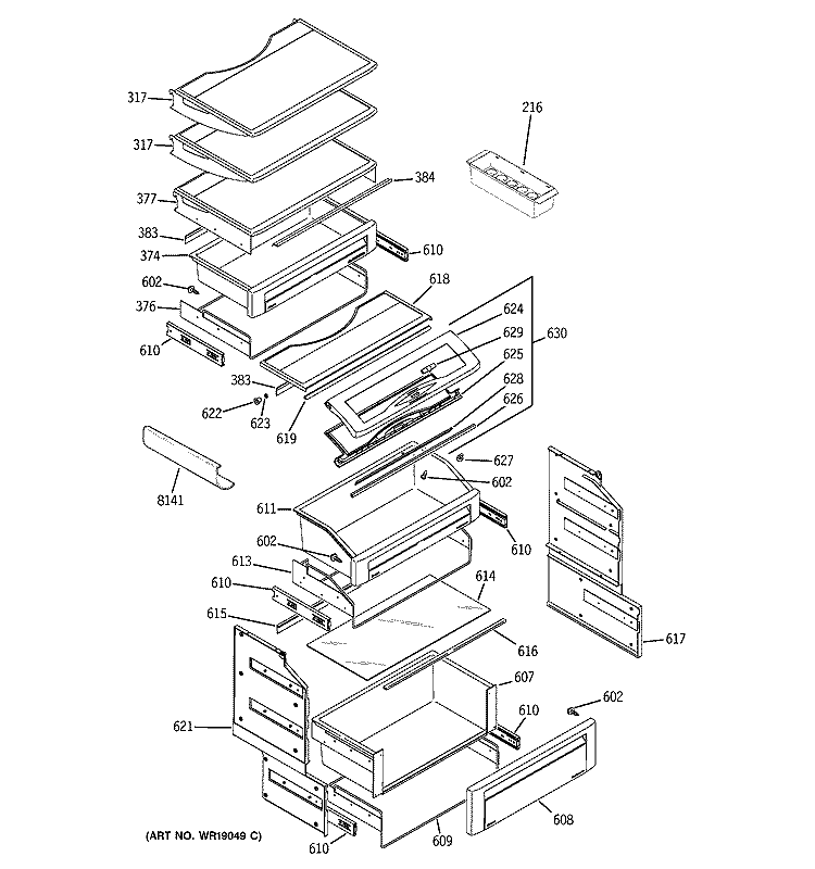 FRESH FOOD SHELVES Diagram and Parts List for ZIS420NMC  General Electric Refrigerator