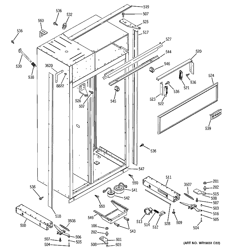 CASE PARTS Diagram and Parts List for ZIS420NMC  General Electric Refrigerator