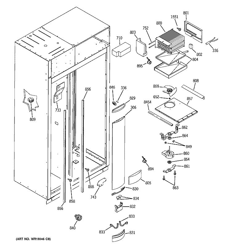 FREEZER SECTION Diagram and Parts List for ZIS480NMC  General Electric Refrigerator