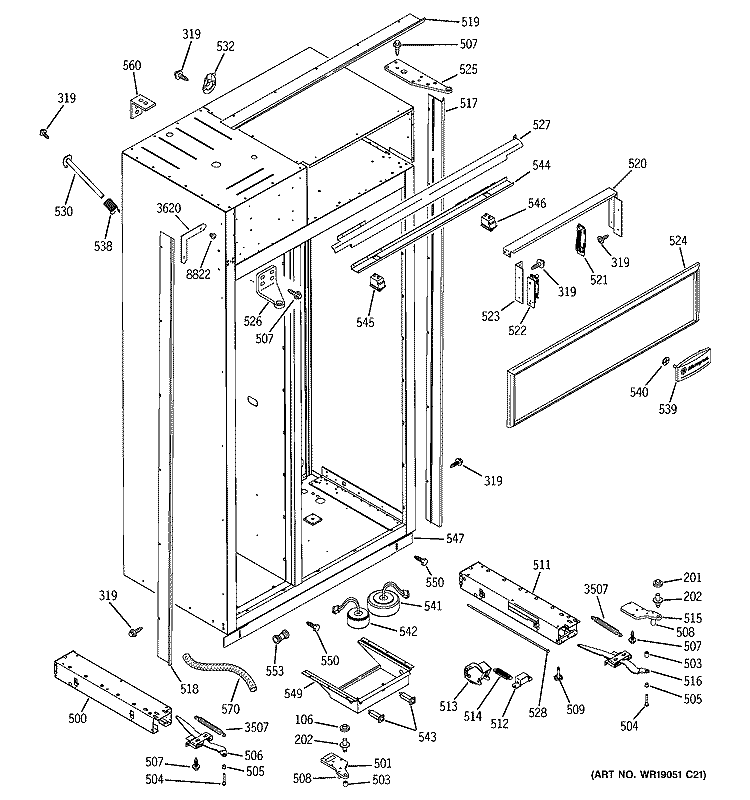 CASE PARTS Diagram and Parts List for ZISS480DMC  General Electric Refrigerator