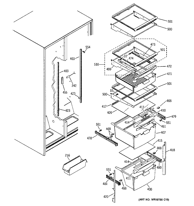 FRESH FOOD SHELVES Diagram and Parts List for GSS22WGPBCC  General Electric Refrigerator