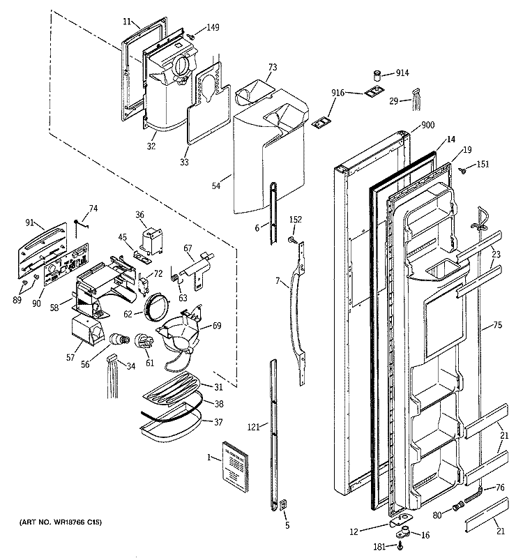FREEZER DOOR Diagram and Parts List for GST20IEMBCC  General Electric Refrigerator