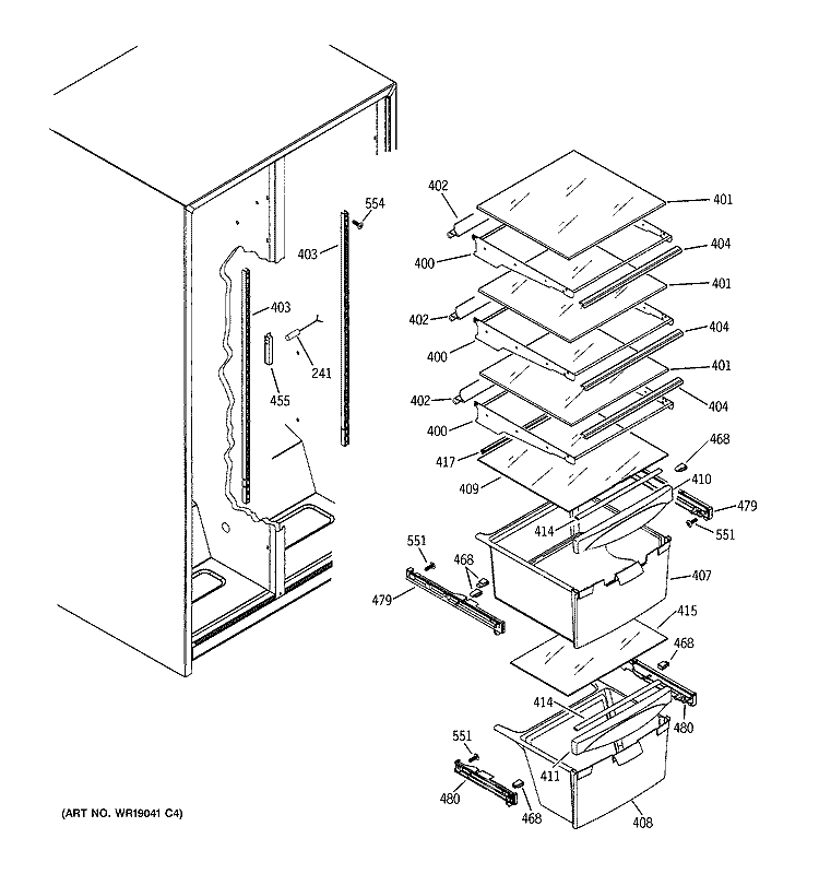 FRESH FOOD SHELVES Diagram and Parts List for GST20IEMCWW  General Electric Refrigerator