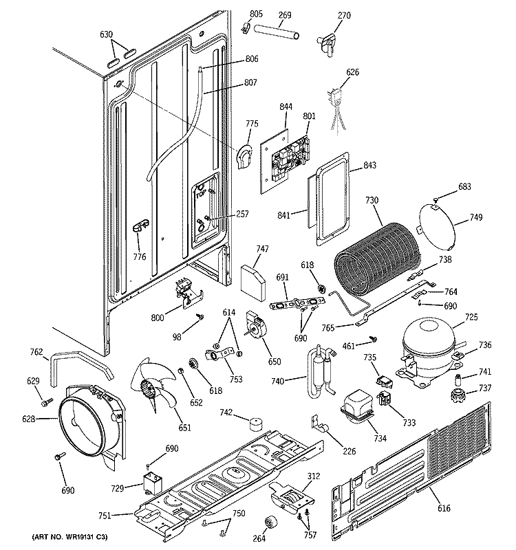 SEALED SYSTEM & MOTHER BOARD Diagram and Parts List for HSS25GDMDWW  Hotpoint Refrigerator