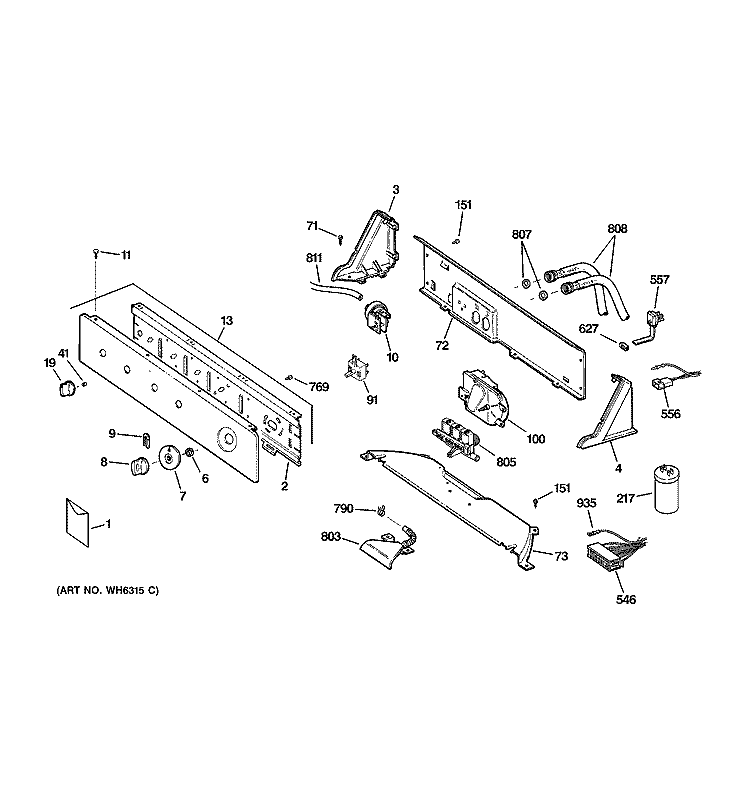 CONTROLS & BACKSPLASH Diagram and Parts List for VBXR1090D0CC  Hotpoint Washer