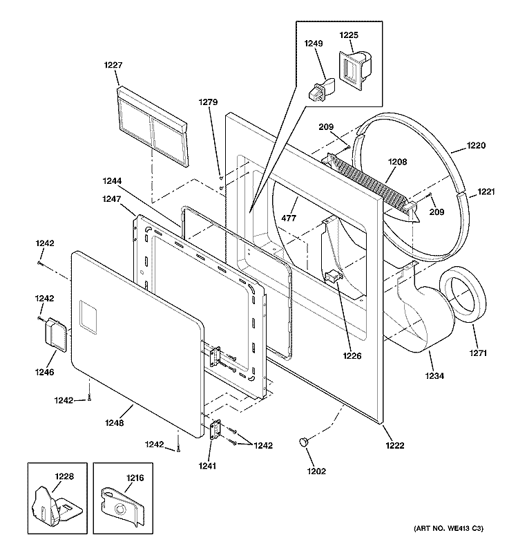 FRONT PANEL & DOOR Diagram and Parts List for NLL113EY4WO  Hotpoint Dryer