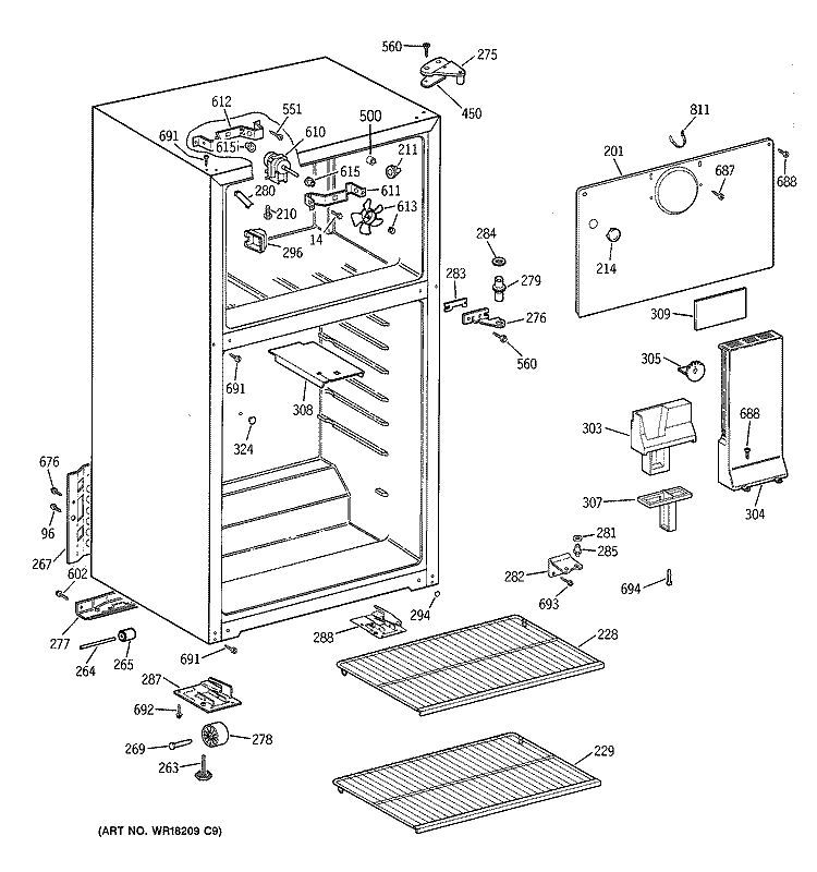 CABINET Diagram and Parts List for HTR18ABMERWW  Hotpoint Refrigerator