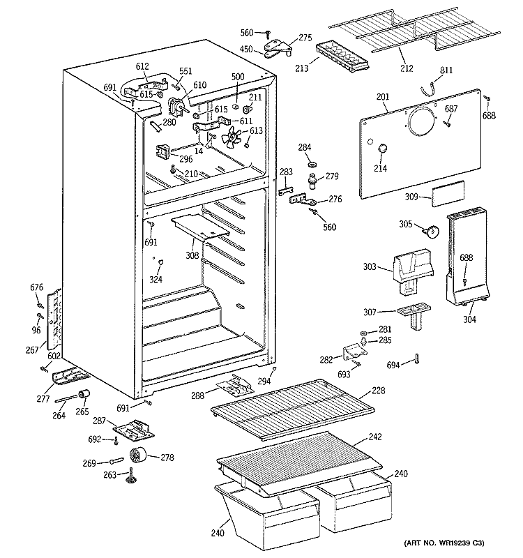 CABINET Diagram and Parts List for HTS18CBMERWW  Hotpoint Refrigerator