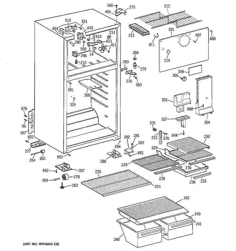 CABINET Diagram and Parts List for HTT18EBMERCC  Hotpoint Refrigerator