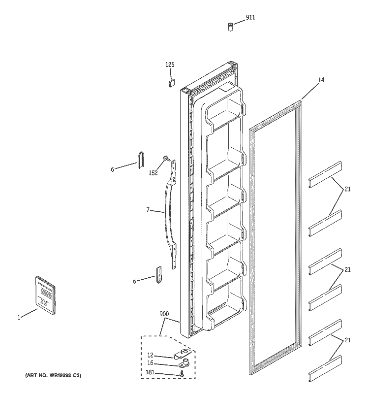 FREEZER DOOR Diagram and Parts List for HST20DBPDWH  Hotpoint Refrigerator