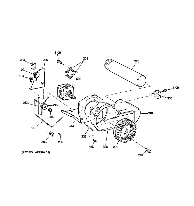 BLOWER & DRIVE ASSEMBLY Diagram and Parts List for DCCB330GD0KC  General Electric Dryer