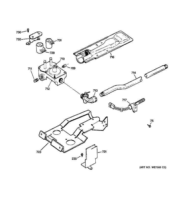 GAS VALVE & BURNER ASSEMBLY Diagram and Parts List for DCCB330GD0KC  General Electric Dryer