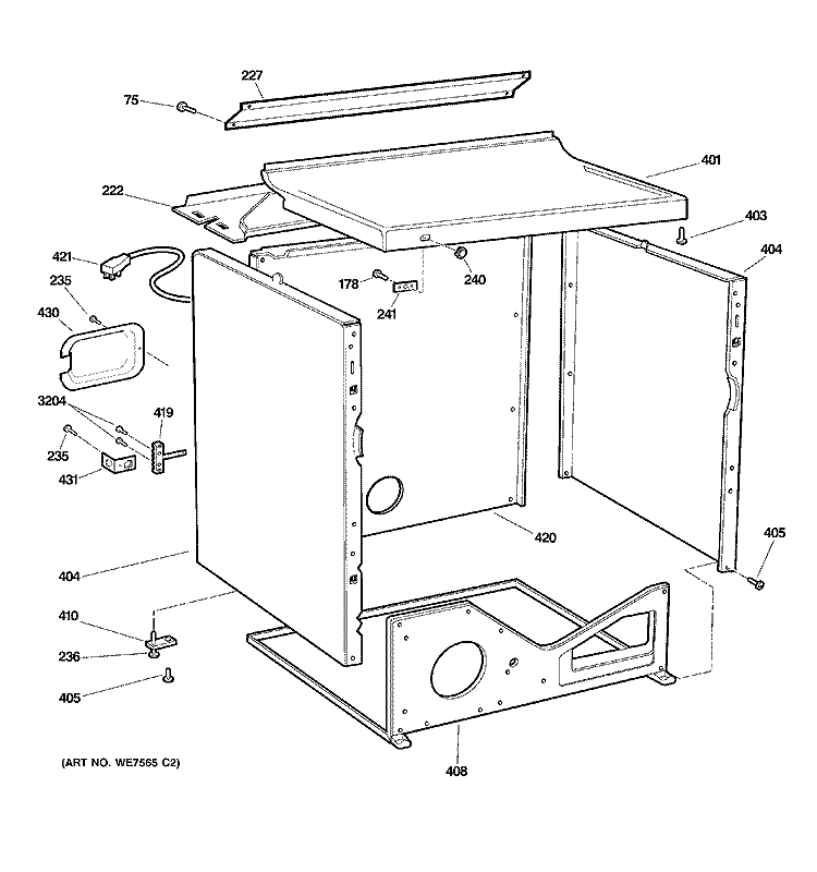 CABINET Diagram and Parts List for DCCD330ED0WC  General Electric Dryer