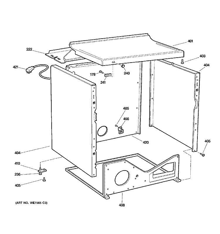 CABINET Diagram and Parts List for DCCD330GD0KC  General Electric Dryer