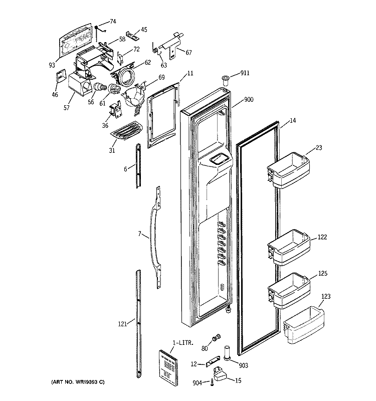 FREEZER DOOR Diagram and Parts List for GCG21IEMHFBB  General Electric Refrigerator