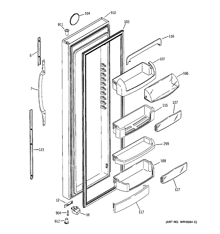 FRESH FOOD DOOR Diagram and Parts List for GCG21IEMHFBB  General Electric Refrigerator