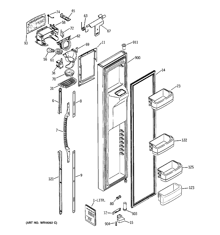 FREEZER DOOR Diagram and Parts List for GCK21LENCFCC  General Electric Refrigerator