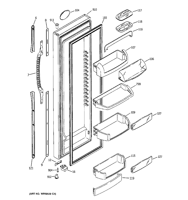 FRESH FOOD DOOR Diagram and Parts List for GCK21LENCFCC  General Electric Refrigerator